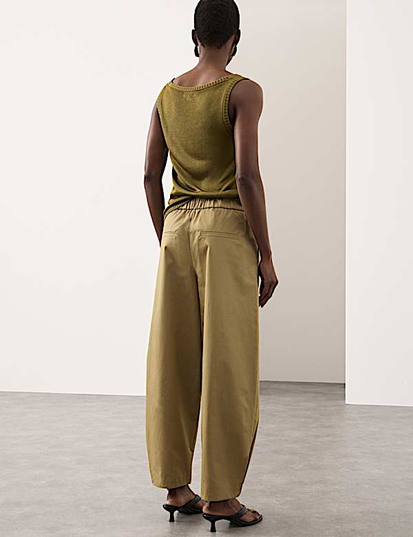 Pure Cotton Drawstring Barrel Trousers - FI