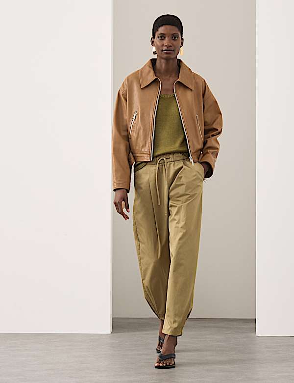 Pure Cotton Drawstring Barrel Trousers - FI