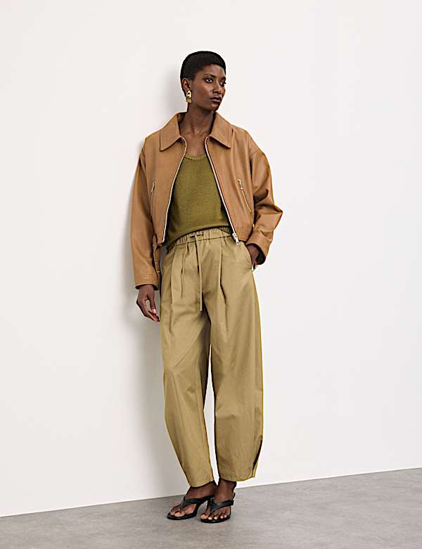 Pure Cotton Drawstring Barrel Trousers - FI