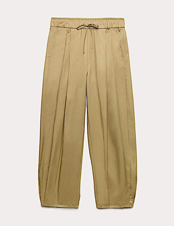 Pure Cotton Drawstring Barrel Trousers - FI
