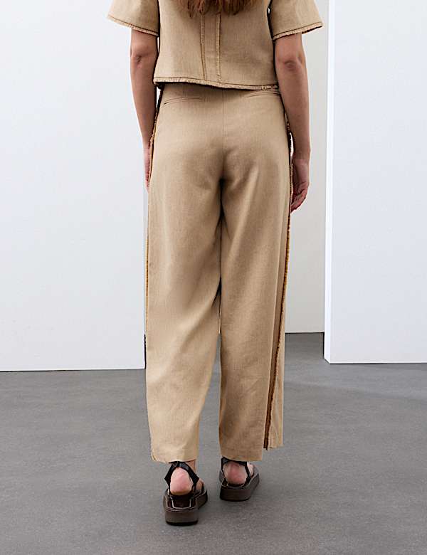 Flax Linen Blend Frayed Edge Trousers - DE