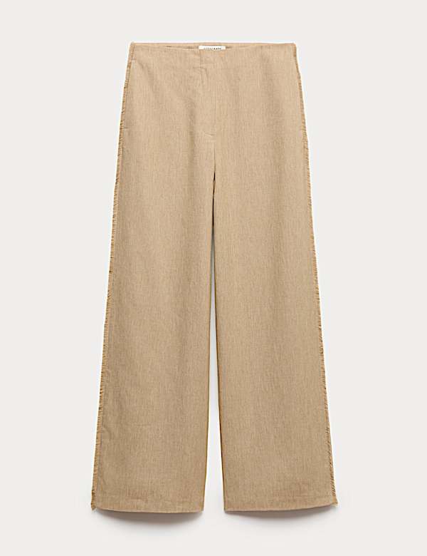 Flax Linen Blend Frayed Edge Trousers - DE