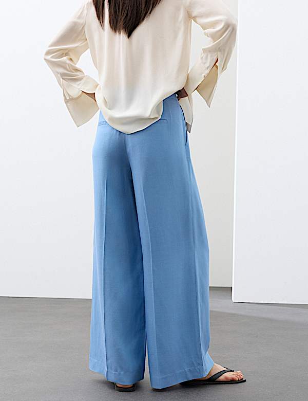Getailleerde pantalon met wol en wijde pijpen - BE