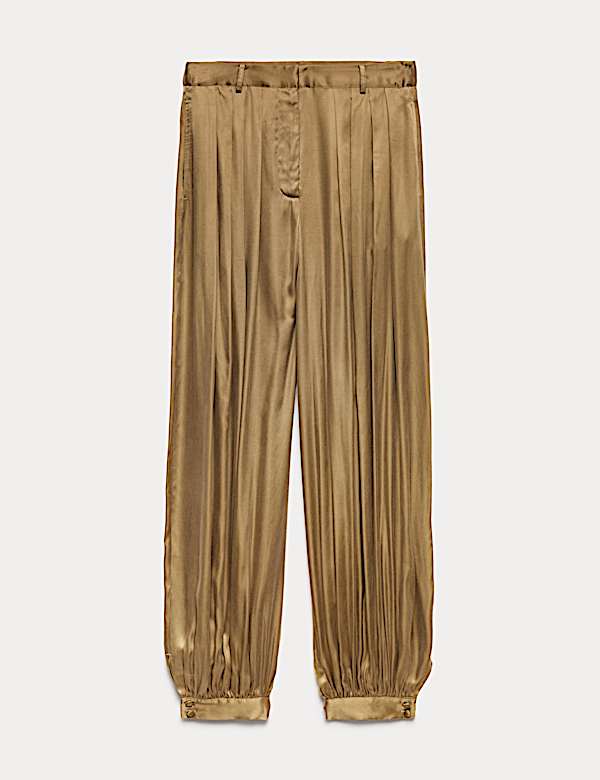 Pantalon ballon en cupro pliss&eacute; longueur cheville &agrave; ourlet resserr&eacute; - CA