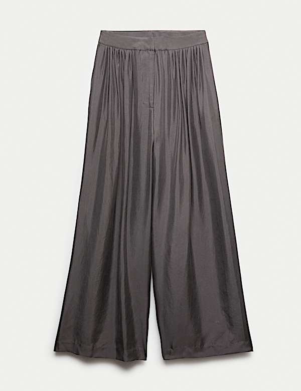 Pure Silk Gathered Waist Wide Leg Trousers - AL
