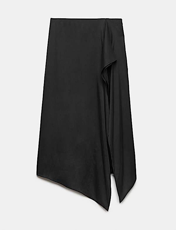 Asymmetrischer Midi-Tr&auml;gerrock mit Spitzendetail und Seidenmischgewebe - AT
