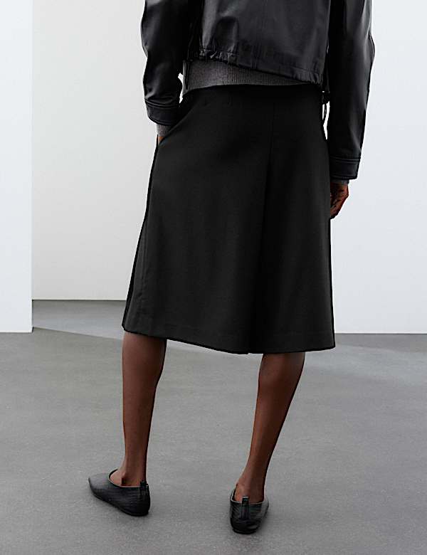 Wool Blend Pleated Wide Leg Culottes - LT