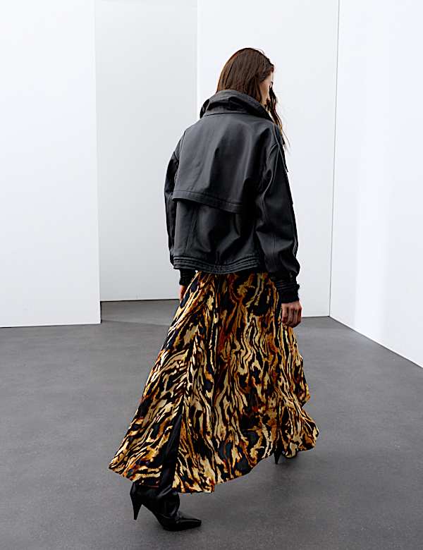 Animal Print Asymmetric Midi Skirt with Silk - JO