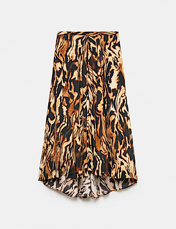 Animal Print Asymmetric Midi Skirt with Silk - JO