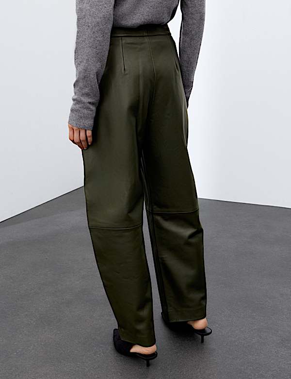 Leather Seam Detail Barrel Leg Trousers - UA