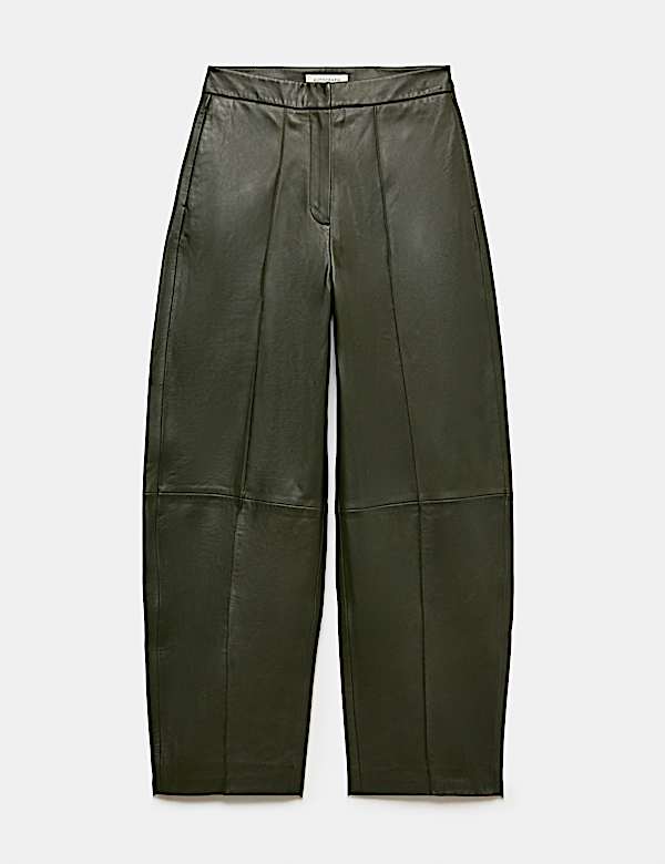 Leather Seam Detail Barrel Leg Cropped Trousers - VN