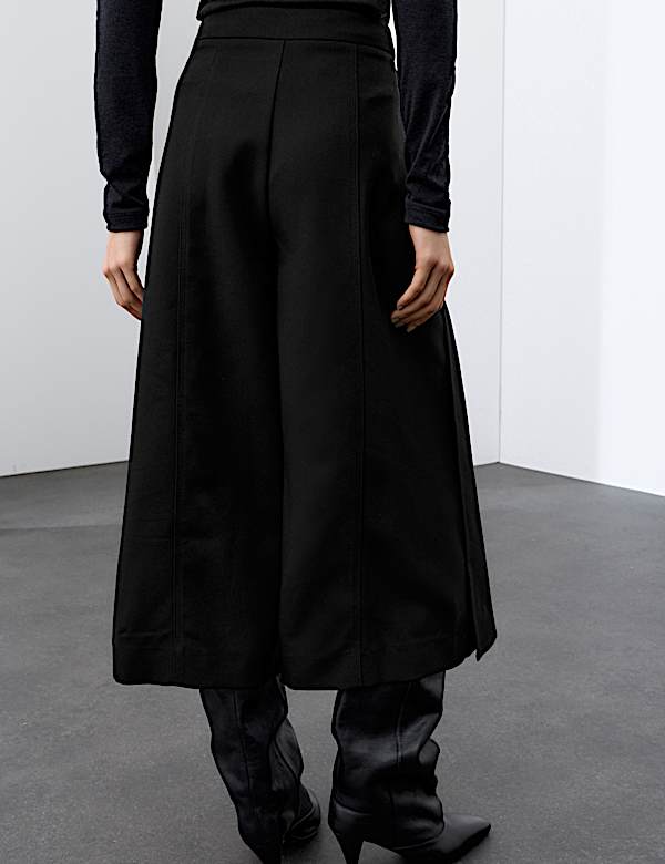 Woven High Rise Side Split Wide Leg Culottes - HU