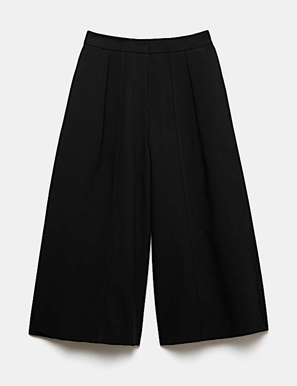 Woven High Rise Side Split Wide Leg Culottes - HU