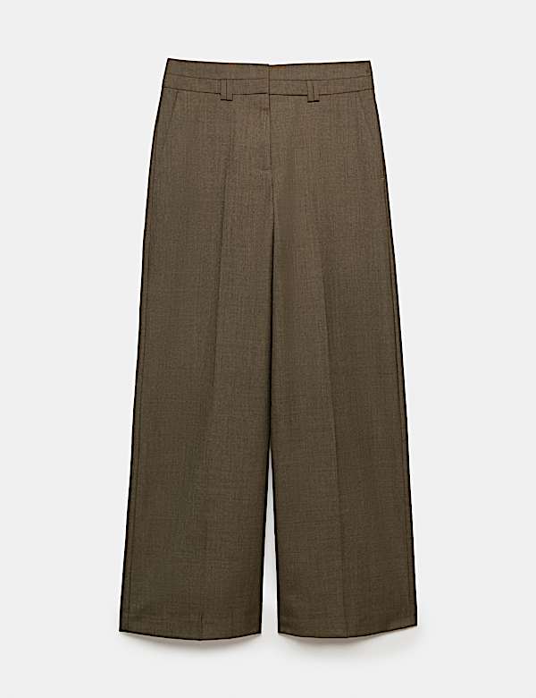Wool Blend Tailored Wide Leg Trousers - UA