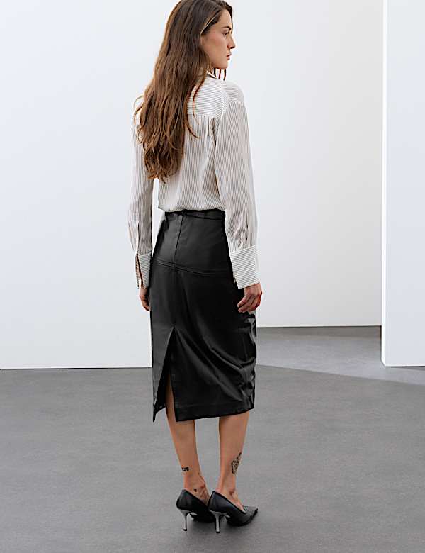 Leather Midi Pencil Skirt - AL