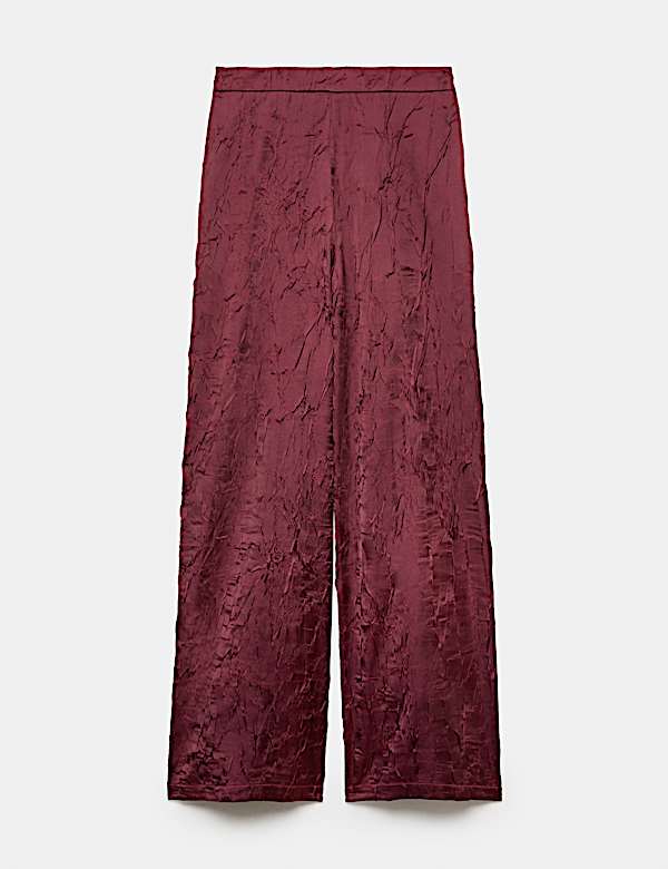 Satin Textured High Waisted Wide Leg Trousers - UA