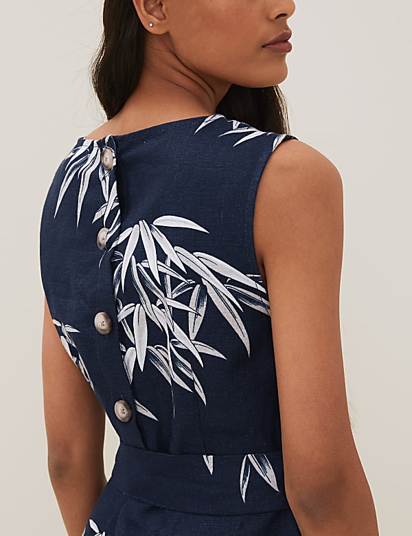 Irish Linen Printed Belted Midi Shift Dress