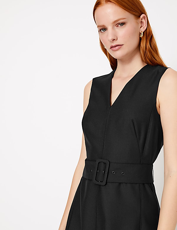 Wool Blend Belted Fit & Flare Midi Dress