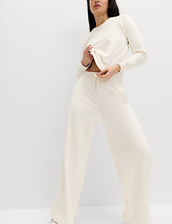 Velour High Waisted Wide Leg Joggers - AL