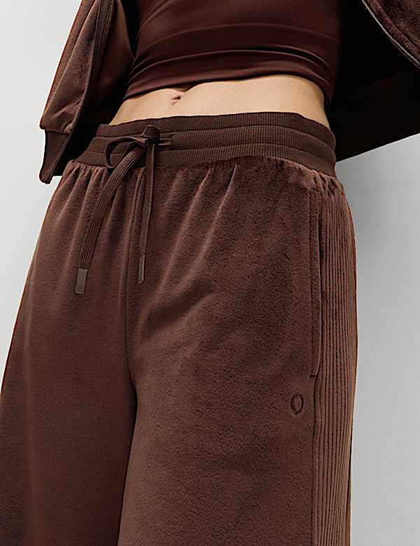 Velour High Waisted Wide Leg Joggers - DK