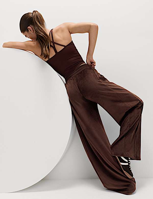 Velour High Waisted Wide Leg Joggers - DK