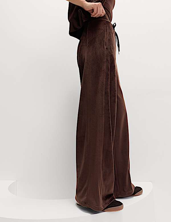 Velour High Waisted Wide Leg Joggers - DK