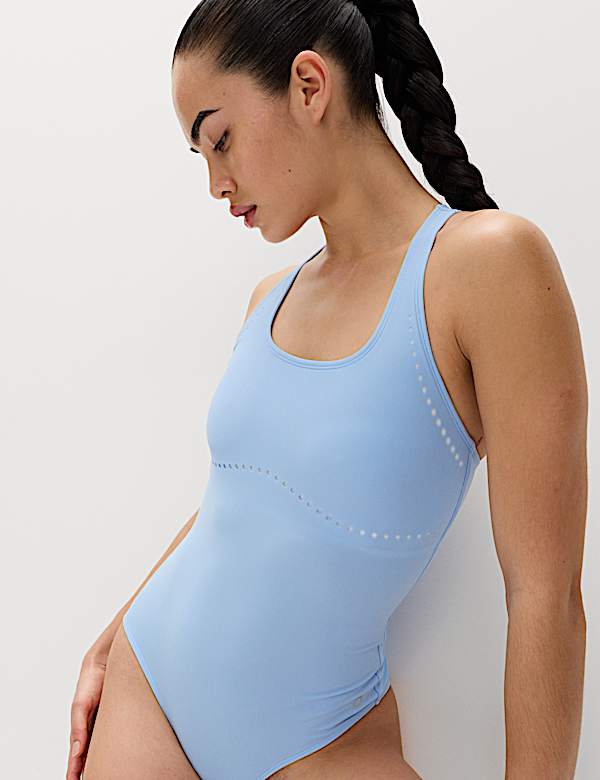 Padded Laser Cut Racer Back Swimsuit