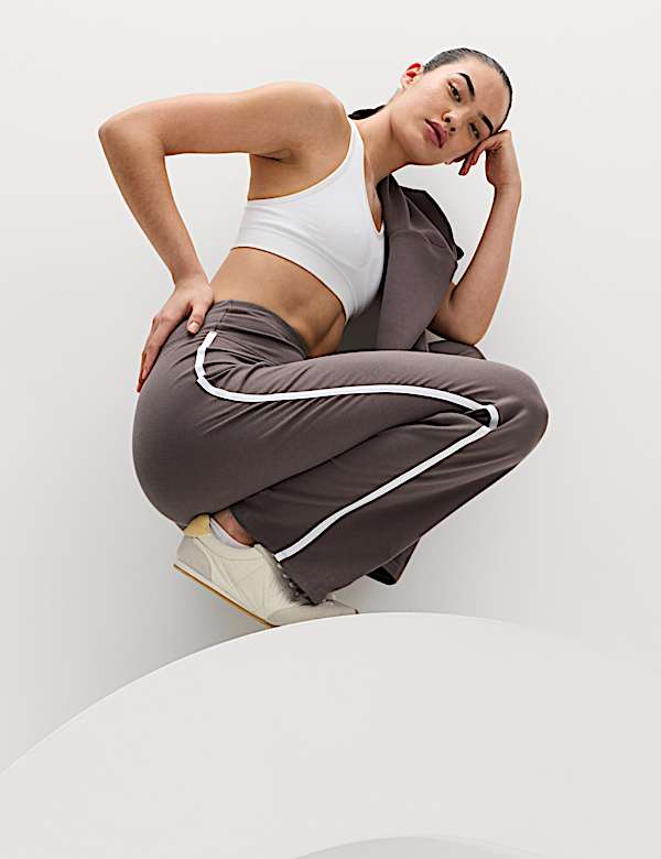 Go Easy Cotton Rich Side Stripe High Waisted Straight Leg Joggers - ES