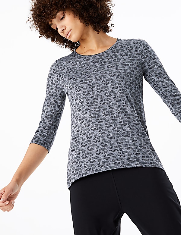 Jacquard Round Neck 3/4 Sleeve Top