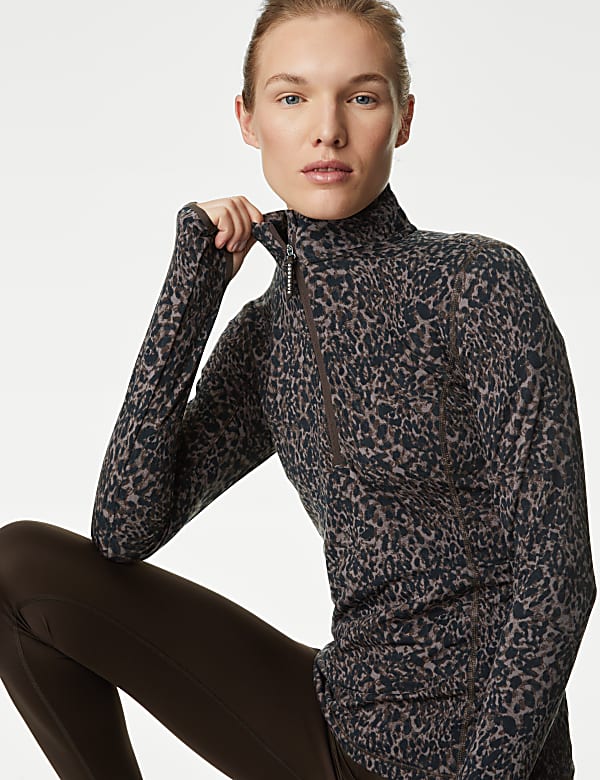 Printed Funnel Neck Half Zip Running Top