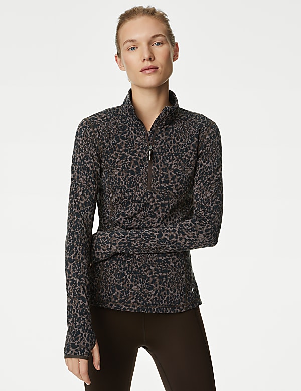 Printed Funnel Neck Half Zip Running Top