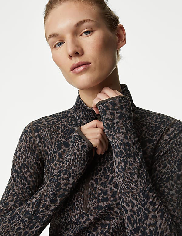 Printed Funnel Neck Half Zip Running Top