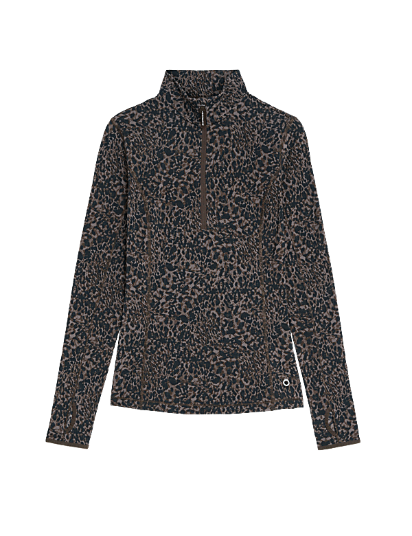 Printed Funnel Neck Half Zip Running Top