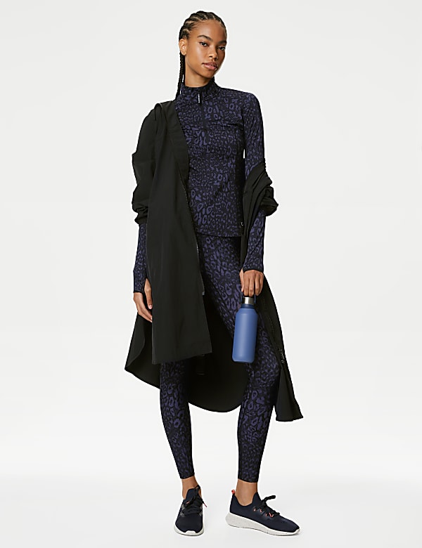 Printed Funnel Neck Half Zip Running Top