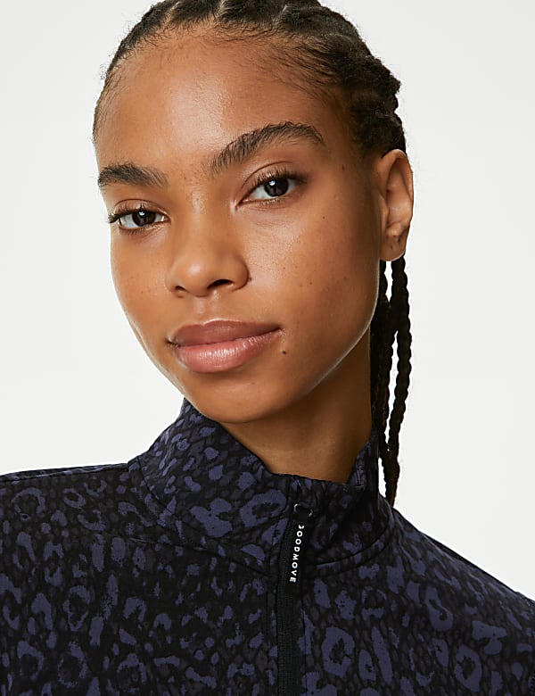 Printed Funnel Neck Half Zip Running Top
