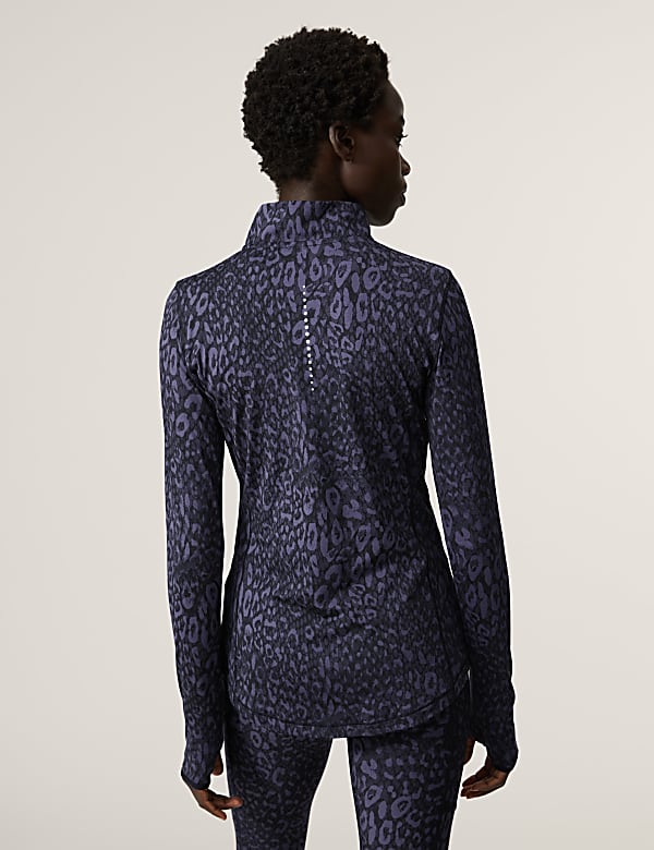 Printed Funnel Neck Half Zip Running Top