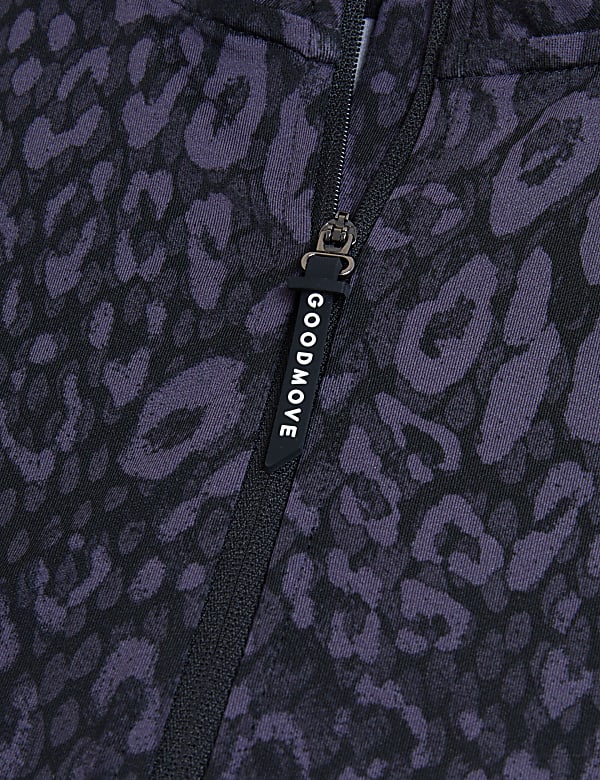 Printed Funnel Neck Half Zip Running Top