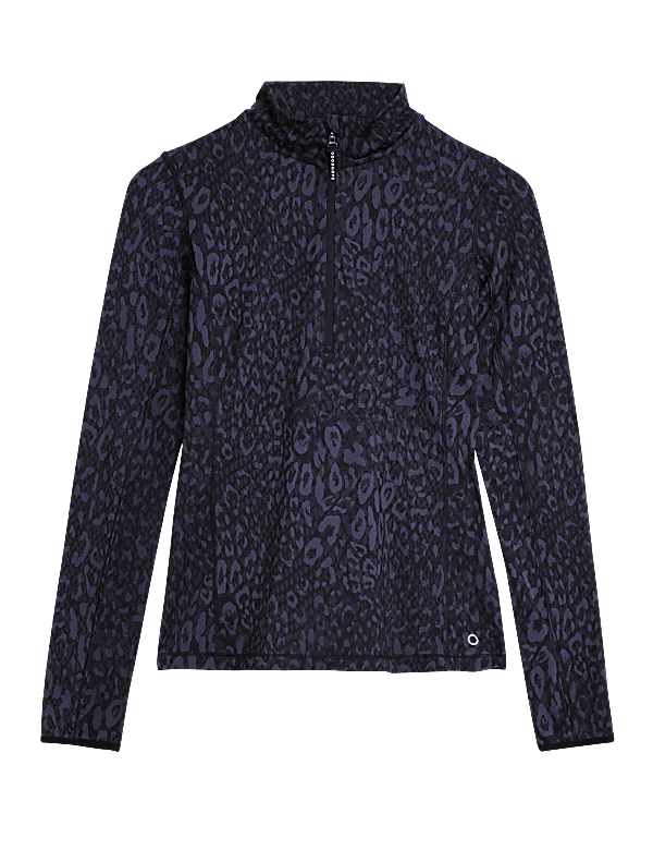 Printed Funnel Neck Half Zip Running Top