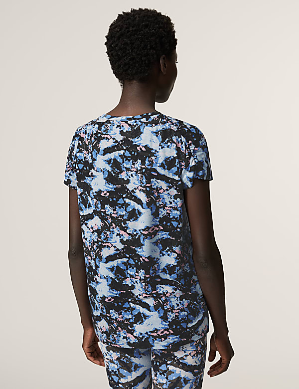 Printed Scoop Neck Short Sleeve Yoga Top