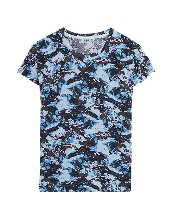 Printed Scoop Neck Short Sleeve Yoga Top