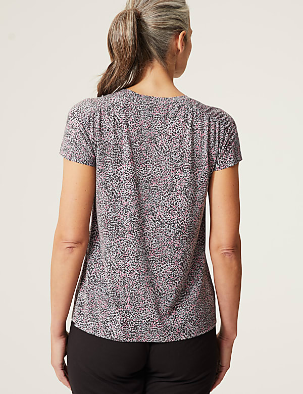 Printed Scoop Neck Short Sleeve Yoga Top