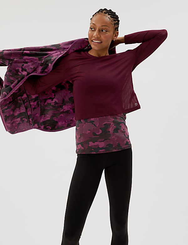 Printed Funnel Neck Fleece Jacket