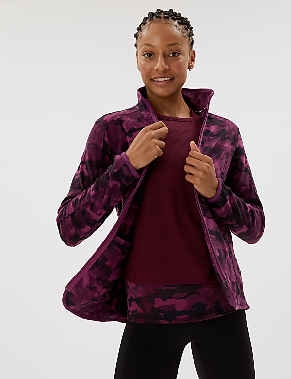 Printed Funnel Neck Fleece Jacket