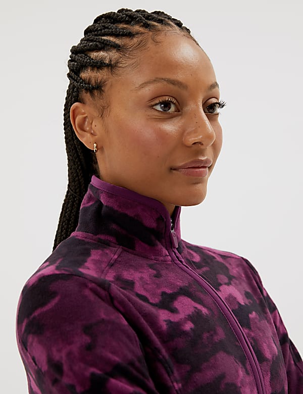 Printed Funnel Neck Fleece Jacket
