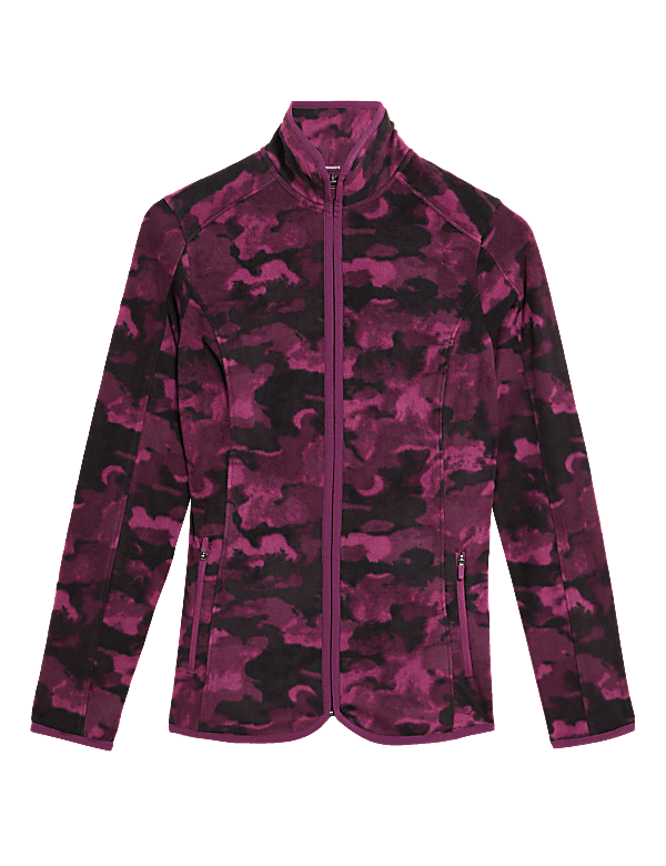 Printed Funnel Neck Fleece Jacket