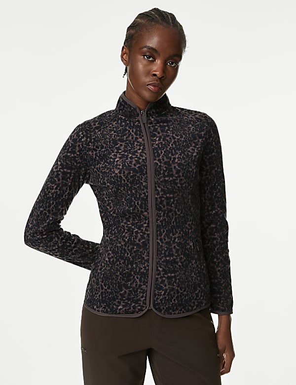 Printed Funnel Neck Fleece Jacket