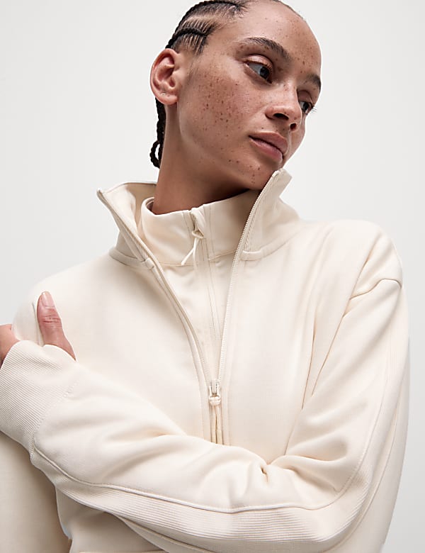 Cotton Rich Funnel Neck Half Zip Sweatshirt BEIGE Sweatshirts M S IL