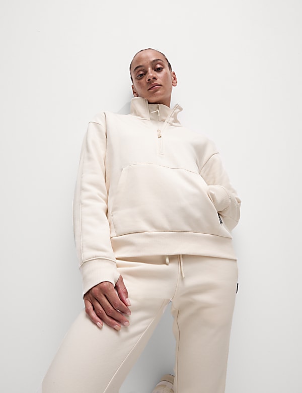 Cotton Rich Funnel Neck Half Zip Sweatshirt