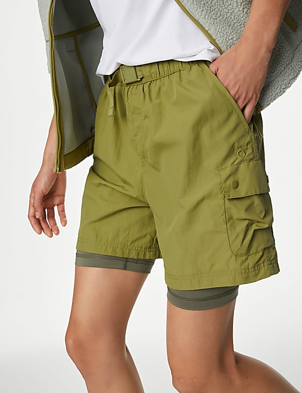 Short cargo taille haute effet superpos&eacute; - CA