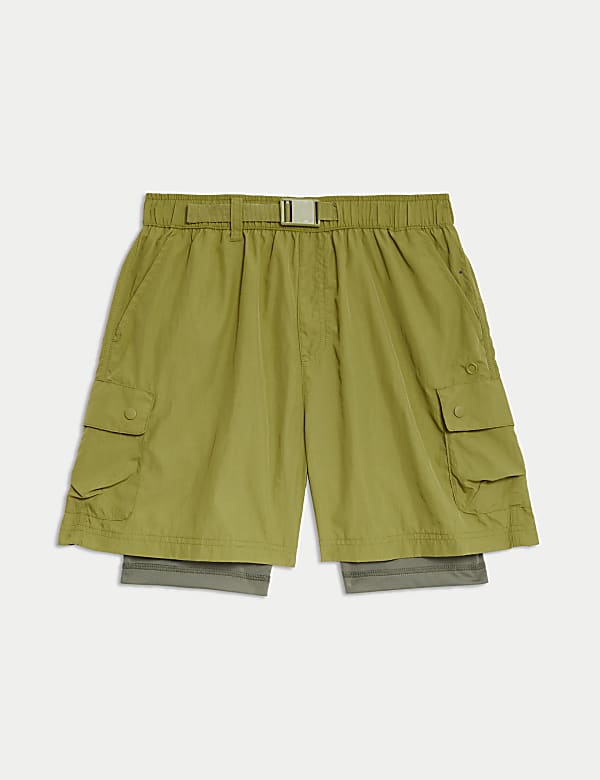 Short cargo taille haute effet superpos&eacute; - CA